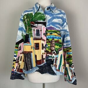 Take Two Multicolor City Print Embroidered Denim Jacket XL